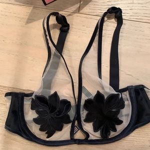 Victoria’s Secret Mesh bra with black velvet floral overlay, velvet strap!